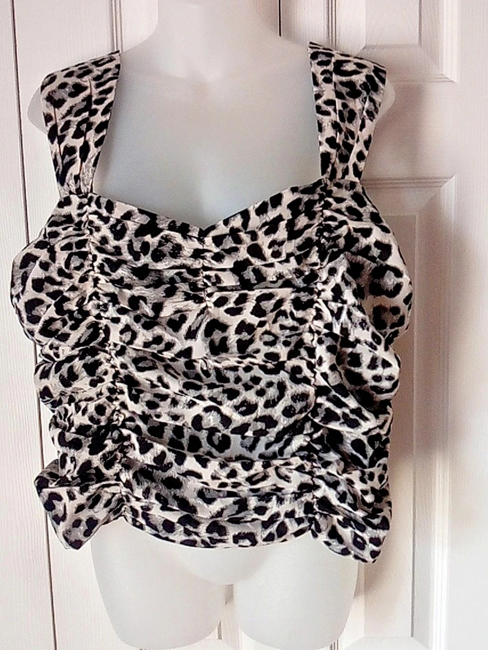 Express Leopard Print Smocked Tank Top Black & White Size XL